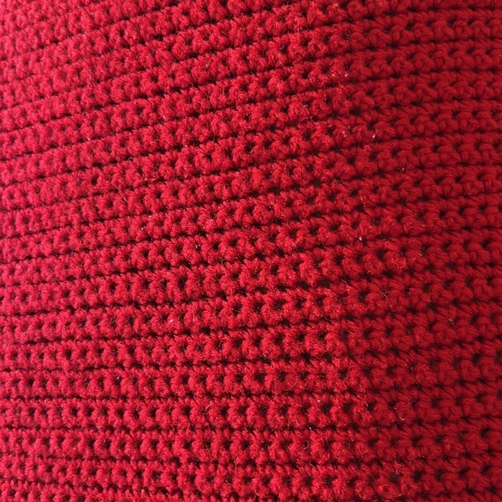 Hand Crafted Patriotic Red Knit Throw Pillow Cover 18 x 18 Hand Crochet Heirloom